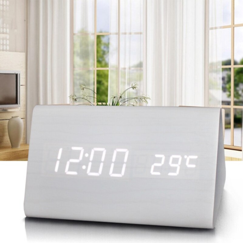 Kreative Dreieckige Holz Wecker, Elektronische LED Zeit Anzeige Uhr