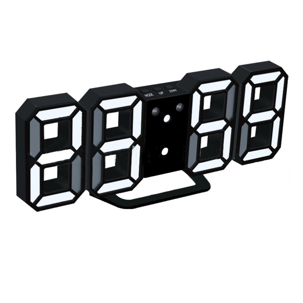 Modern Home Wall Clock Timer 3D LED Digital Wall Clock (White): Black