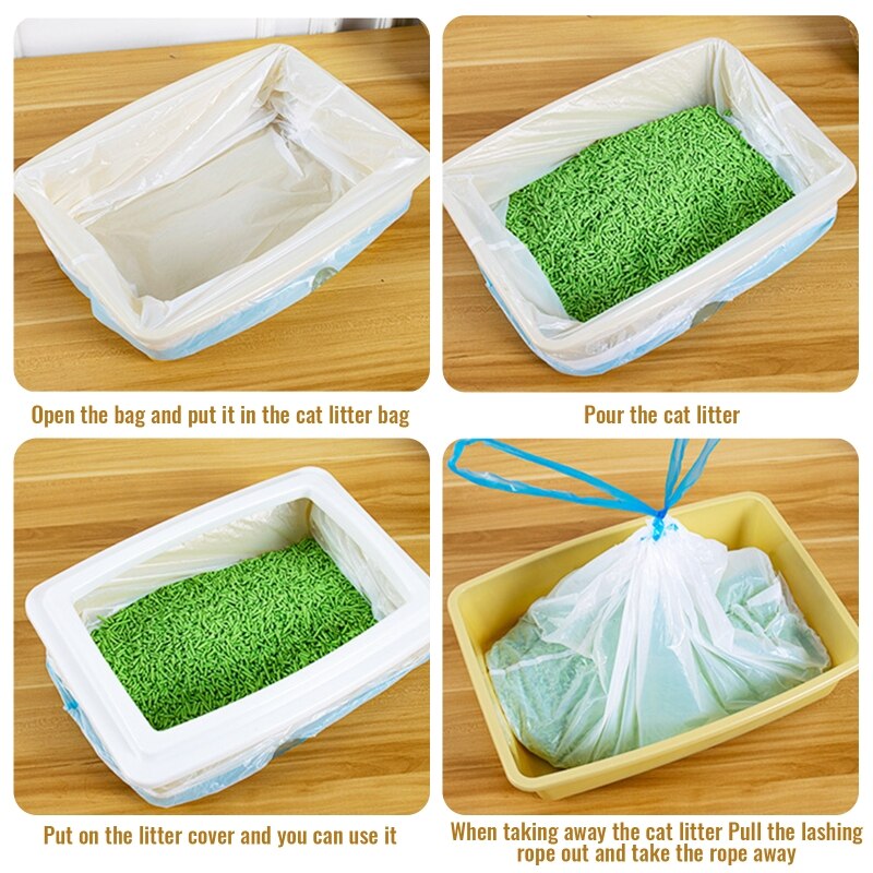 Cat Litter Pan Box Liners Thickened Durable PE Material Medium Extra Large Drawstring Waste Bags for Pets Leak Proof