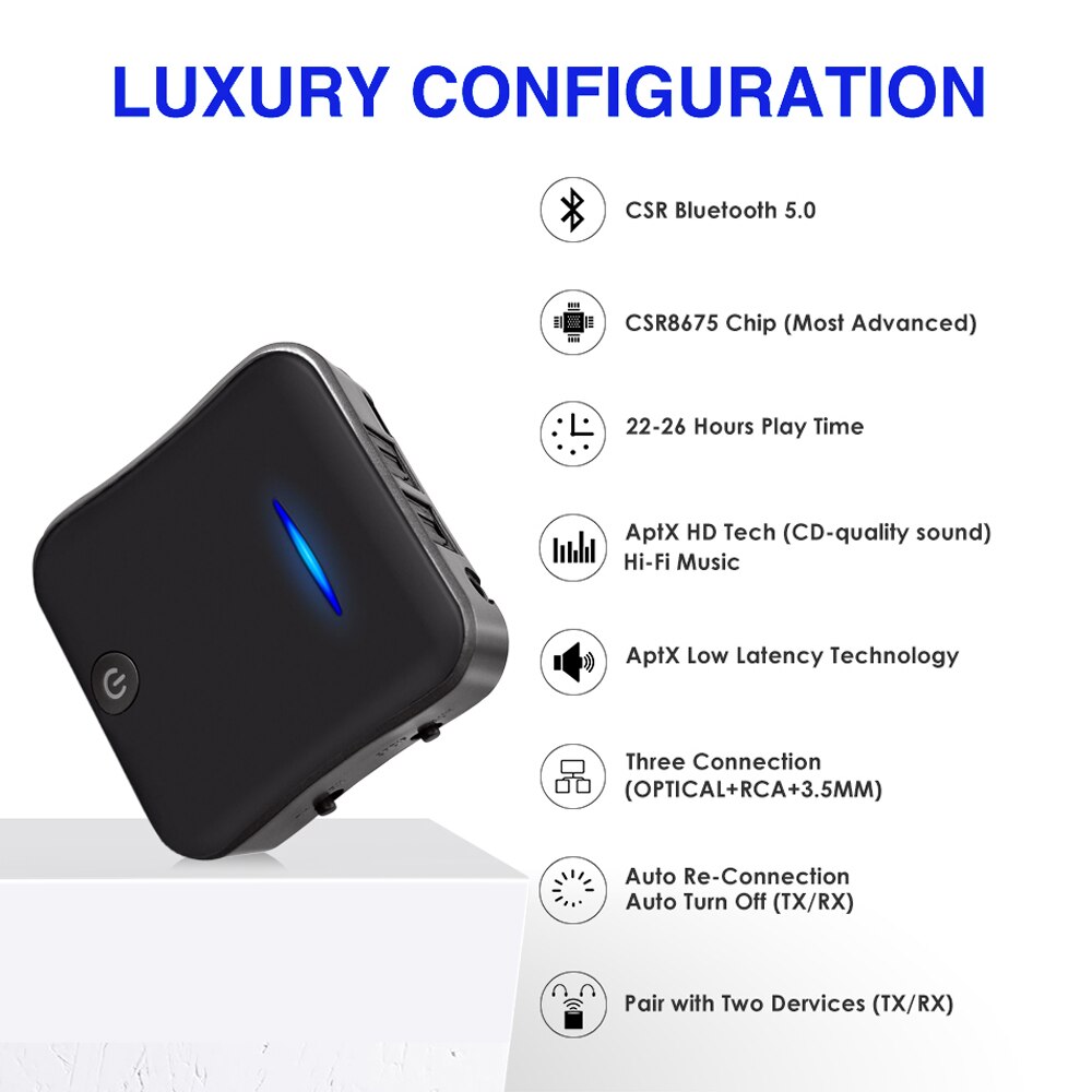 Bluetooth Absender Empfänger 5,0 kabellos Adapter CSR8675 Aptx HD Adapter Optische Toslink/3,5mm AUX/SPDIF Für Auto TV Lautsprecher