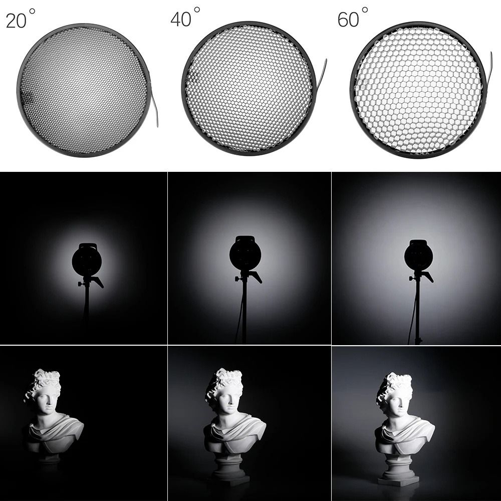 10/20/30/40/50/60 Grad Wabengitter Lampenschirm Reflektorschale Standardreflektor Diffusor Porträt Aluminium Reflektorgitter