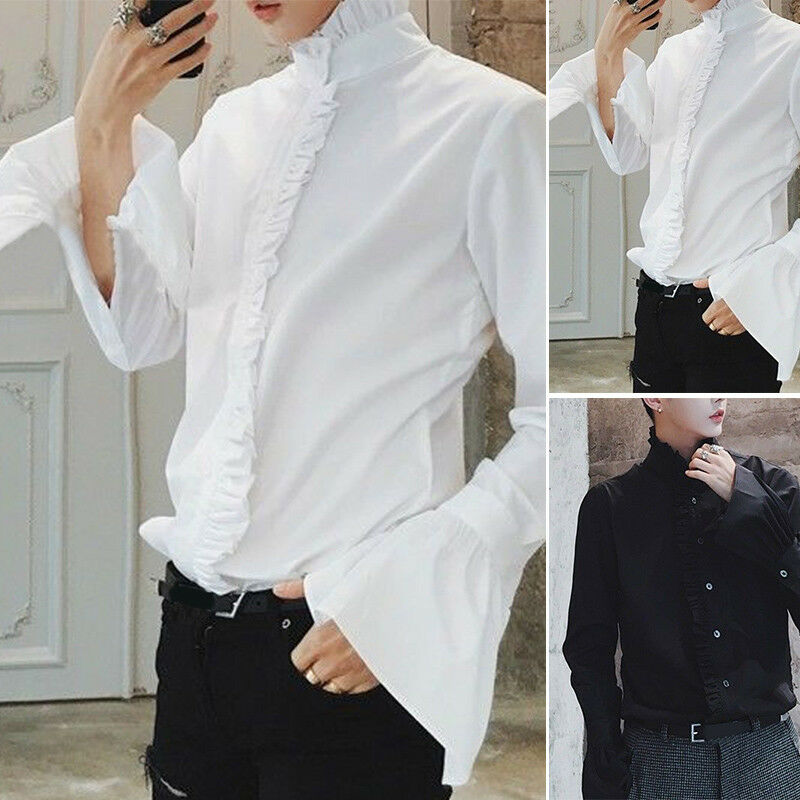 Top Victorian Men Ruffle Collar Punk Puff Sleeve Vintage Premium Gothic Shirt