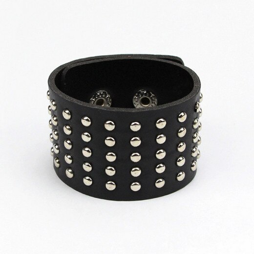 Men Jewelry Gothic Metal Cone Stud Spikes Rivet White Black PU Leather Wristband Bangle Cuff Bracelet Punk style Cool: Default Title