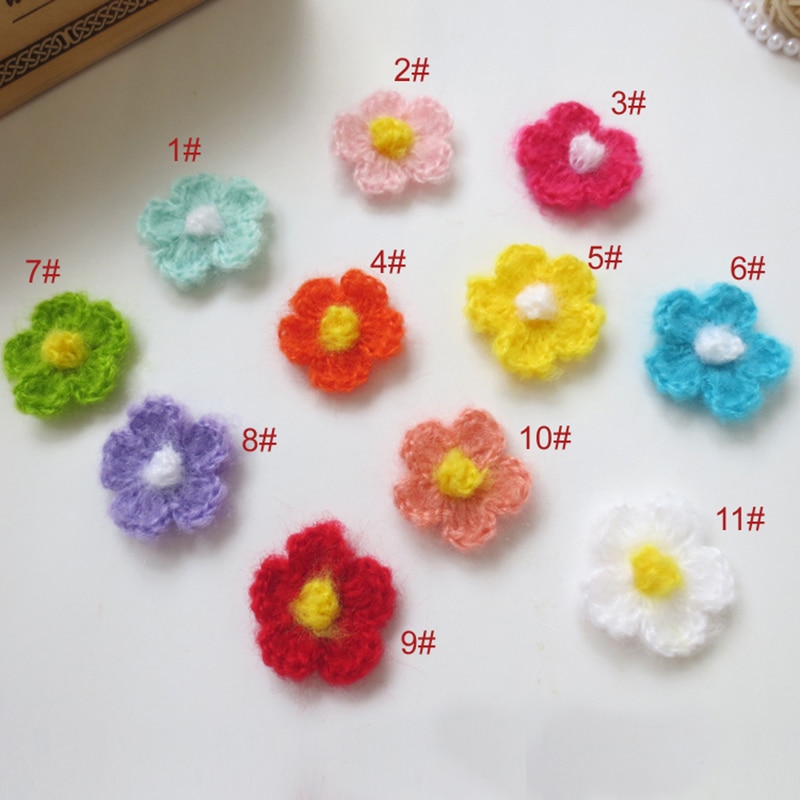 120 Stks/partij 3Cm Handgemaakte Wollen Garen Haak Gebreide Bloem Applique Patchwork Diy Handwerken Naaien Accessoires Doek Plakken 168