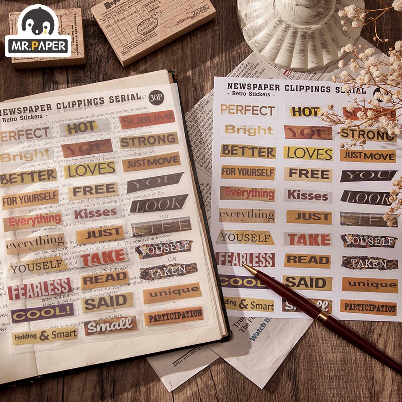 Mr. Paper 8 Designs Ins Wind Newspaper Clipping Serial Series Two-Material Stickers DIY Decorative Collage Material Stickers