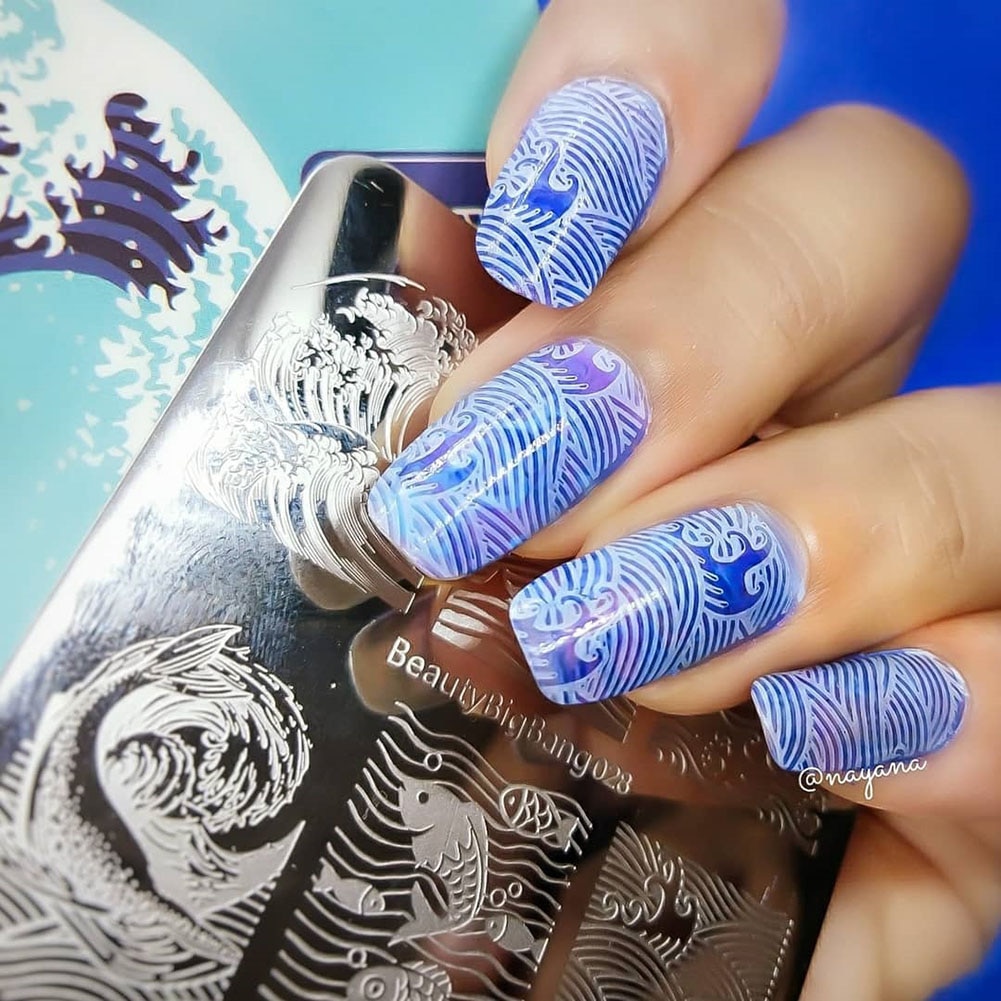 Beautybigbang nagelstämplingsplattor vågskepp havsfisk val bild form vintage rostfritt stål nagelkonst mall stencil 028