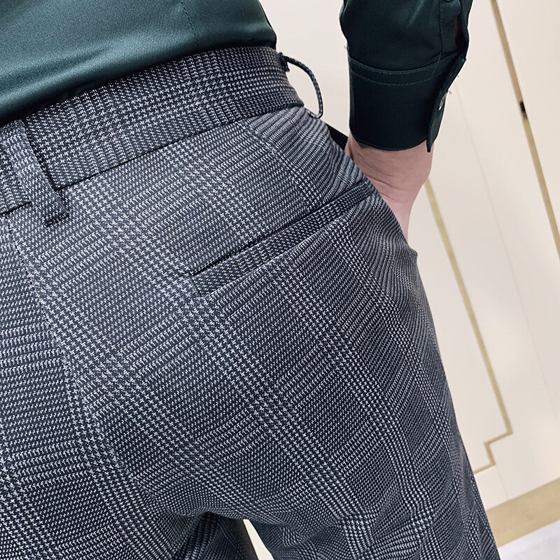 Pantalones clásicos de tela escocesa para hombre primavera , pantalones formales de negocios, pantalones informales formales de , pantalones de hombre, ropa Social delgada