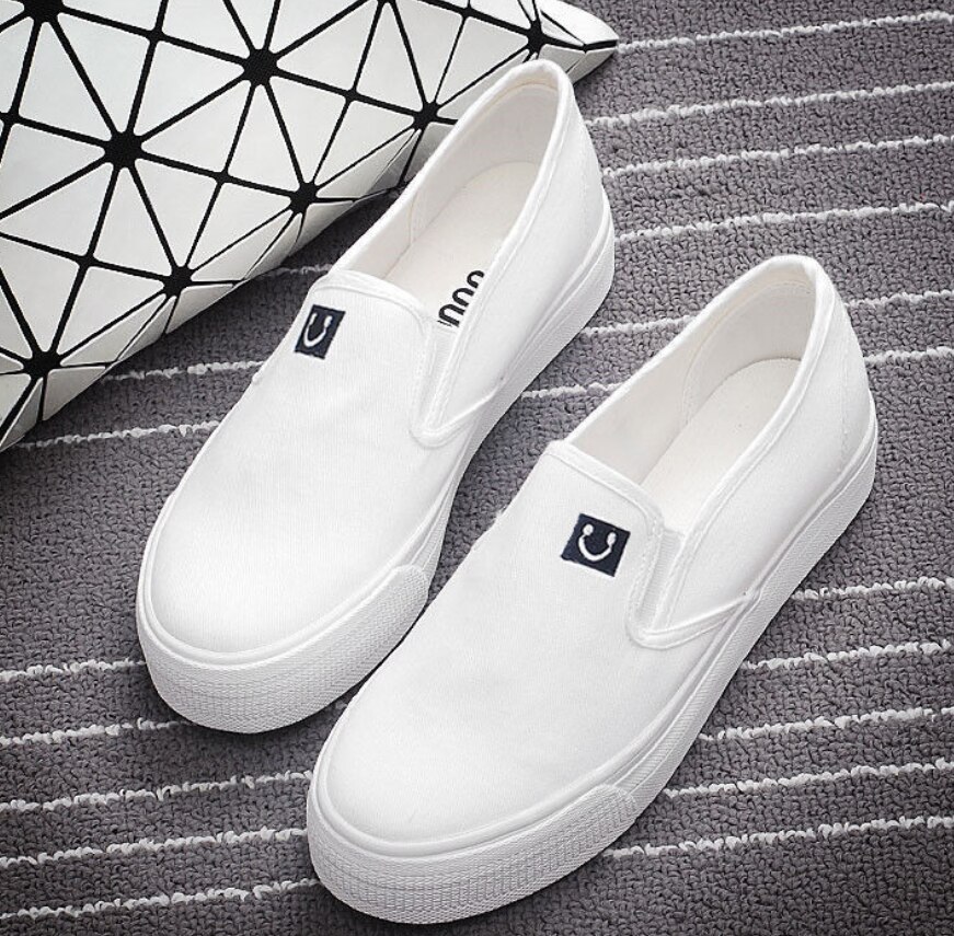 Respirant femmes baskets toile chaussures femme chaussures plates chaussures blanches noir chaussures décontractées dames mocassins chaussures: WHITE / 40