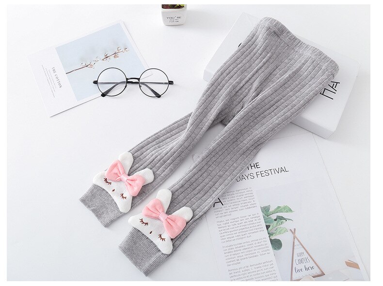 Ins Autumn Winter Baby Pants Ribbed Knit Pants 1-5years Cartoon Rabbit Ribbed Baby Pants: Gray / XL(3-5Years)