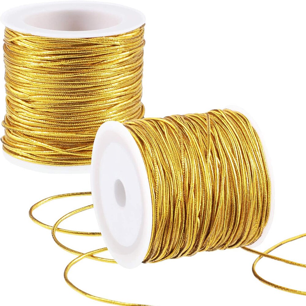 Rouleau de guirlandes métalliques, cordon élastique extensible, artisanat, fabrication de bijoux, emballage , ruban de noël, 1mm, 20M: Gold