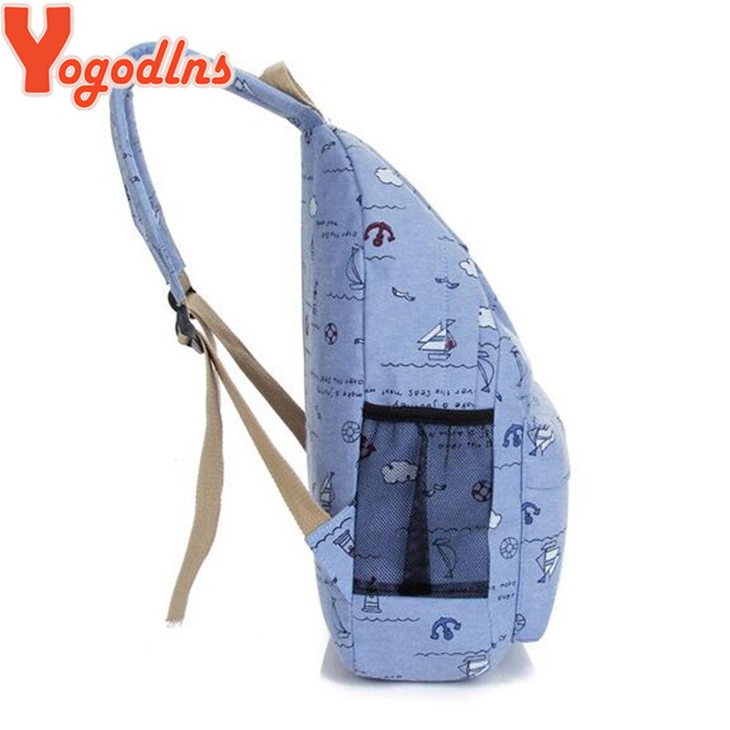 Yogodlns lona pano mochila para estudante meninas escola livro bolsa de ombro viagem das mulheres simples vela impressão bagpack