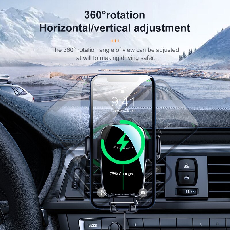 KUULAA 15W Draadloze Autolader Houder - Infrarood Sensor Automatische Klem Air Vent Telefoonhouder