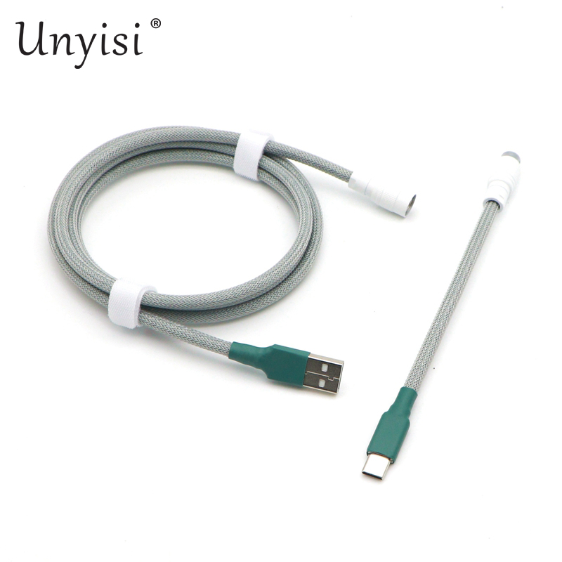 Cable Paracord y PET de doble manga USB-A a USB-C tipo C para teclado mecánico con aviador YC8.: Gris