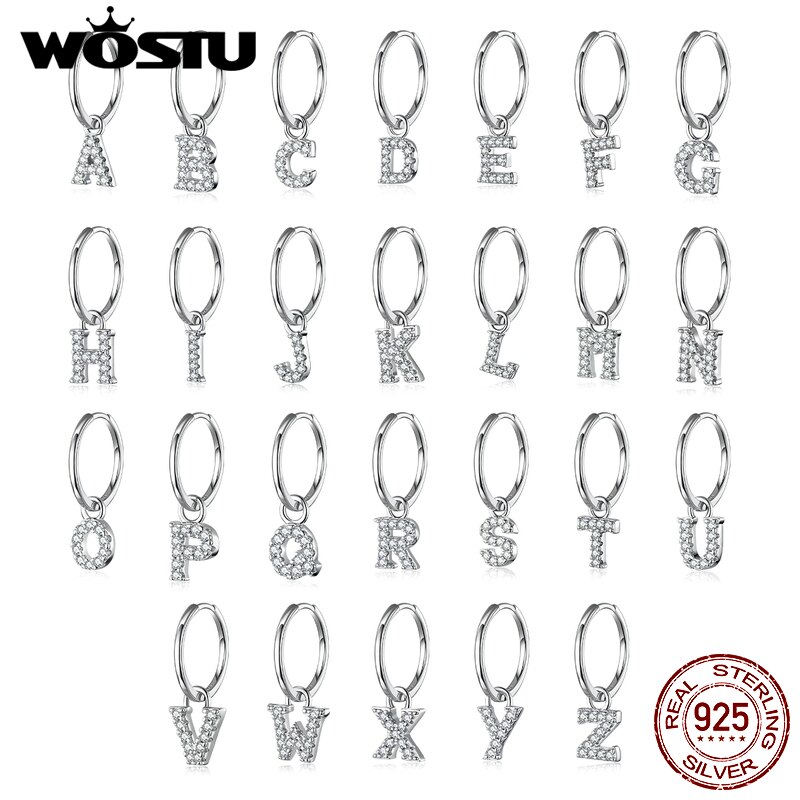 WOSTU Authentic 925 Sterling Silver Simple Circle Hoop Earrings Fit For Letter Charms DIY Earrings Jewelry CQP035