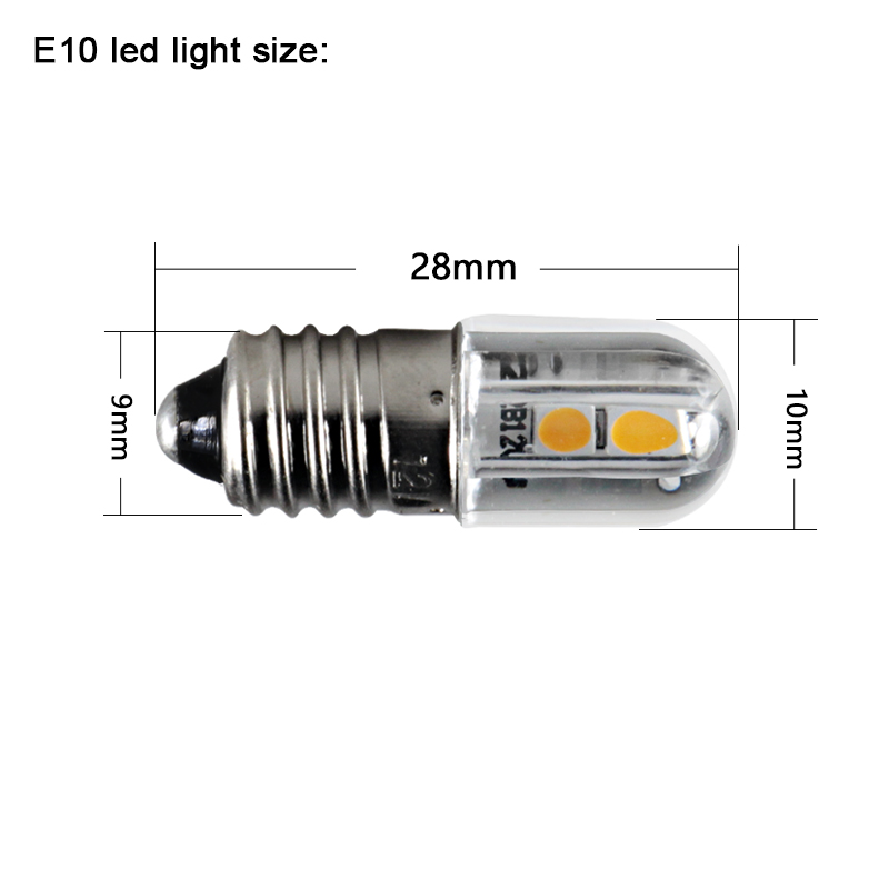 Bombilla E10 bombilla Interior Led 6v 12v 24v 36v 48v 110v 220v Mini 1W indicador automático luz de advertencia señal lámpara de ahorro de energía 6 V