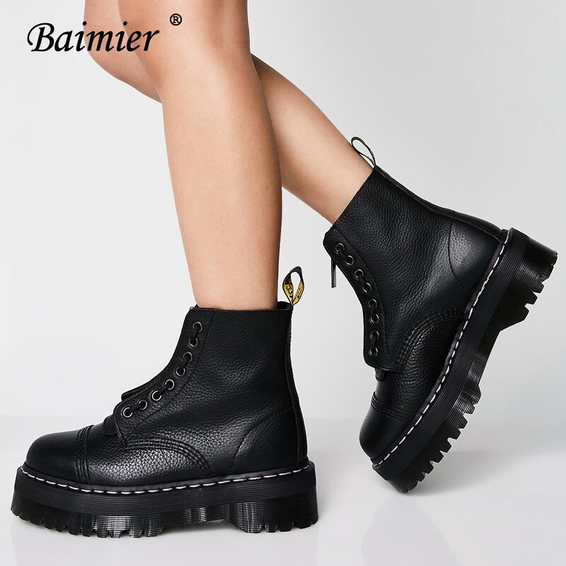 Botines de mujer Baimier de invierno de charol con cremallera, botas de plataforma para mujer con cordones, botas de mujer estilo callejero