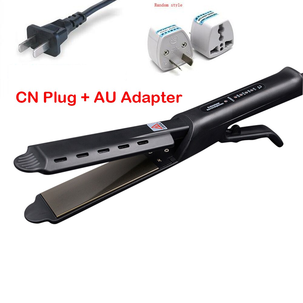 Salon Ceramic Tourmaline Ionic Flat Iron Hair Straightener Salon Glider Hair Straightening Hair Styling Accessories: CN Plug AU Adapter