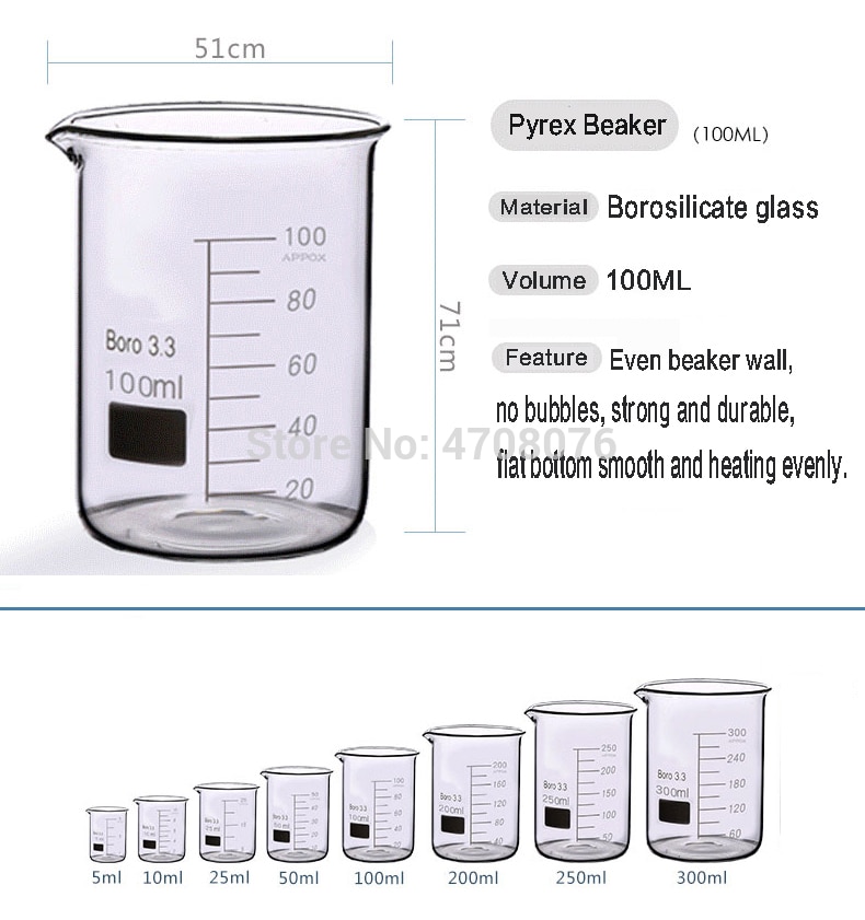 100,200, 300ml3Stck/einstellen Pyrex Becher borosilikatglas Labor glaswaren chemische messbecher flachen boden für wissenschaftliche Experiment