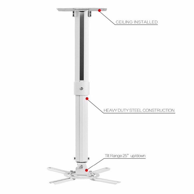 Universal Projector Ceiling Mount Bracket White Fits both flat Vaulted ceiling Height Adjustable Projector hanging bracket PR05