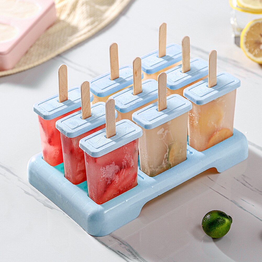 9 Cell Silicone Ice Cream Mould Diy Mold Ice Cube Tray Popsicle Barrel Dessert Ice Cream Mold With Popsicle Stick: Default Title