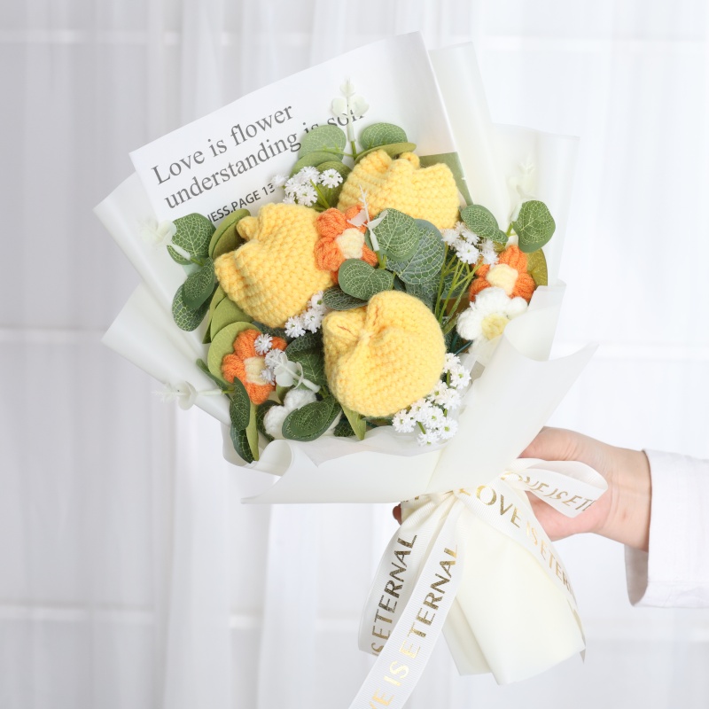 Ramo de ganchillo terminado, cuerda, flores artificiales, plantas rellenas, boda, San Valentín, Día de la madre, cumpleaños, de graduación: Chocolate