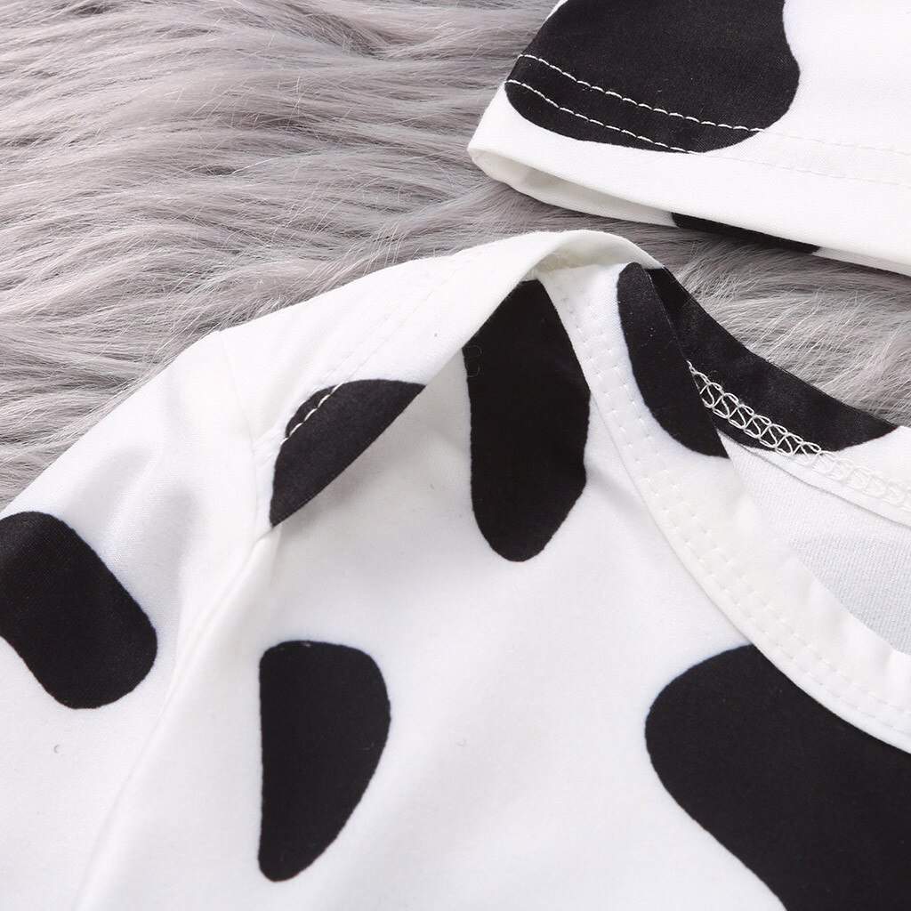 Body + casquette pour bébés filles et garçons, vêtements pour bébés filles et garçons, à manches longues, imprimé vache, avec des motifs de dessin animé, chapeaux,