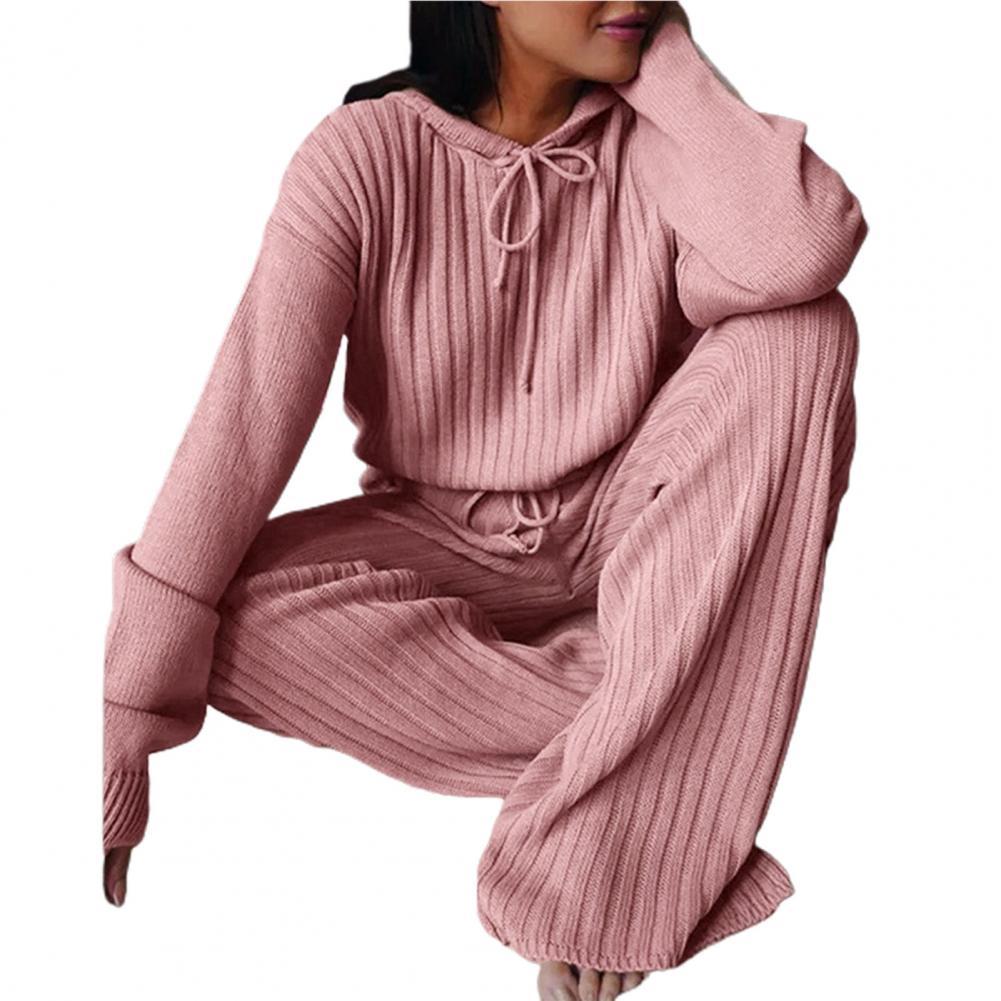 Survêtement Vintage pour femmes, surdimensionné, tricoté, longueur au sol, Streetwear élastique, automne hiver: M / Rose