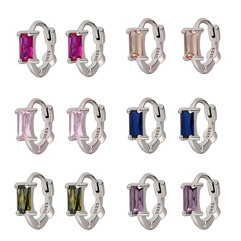 Pendientes Huggies púrpura blanco verde azul rojo corazón cuadrado Color plata pendientes de aro pequeños para mujeres niñas joyería de boda