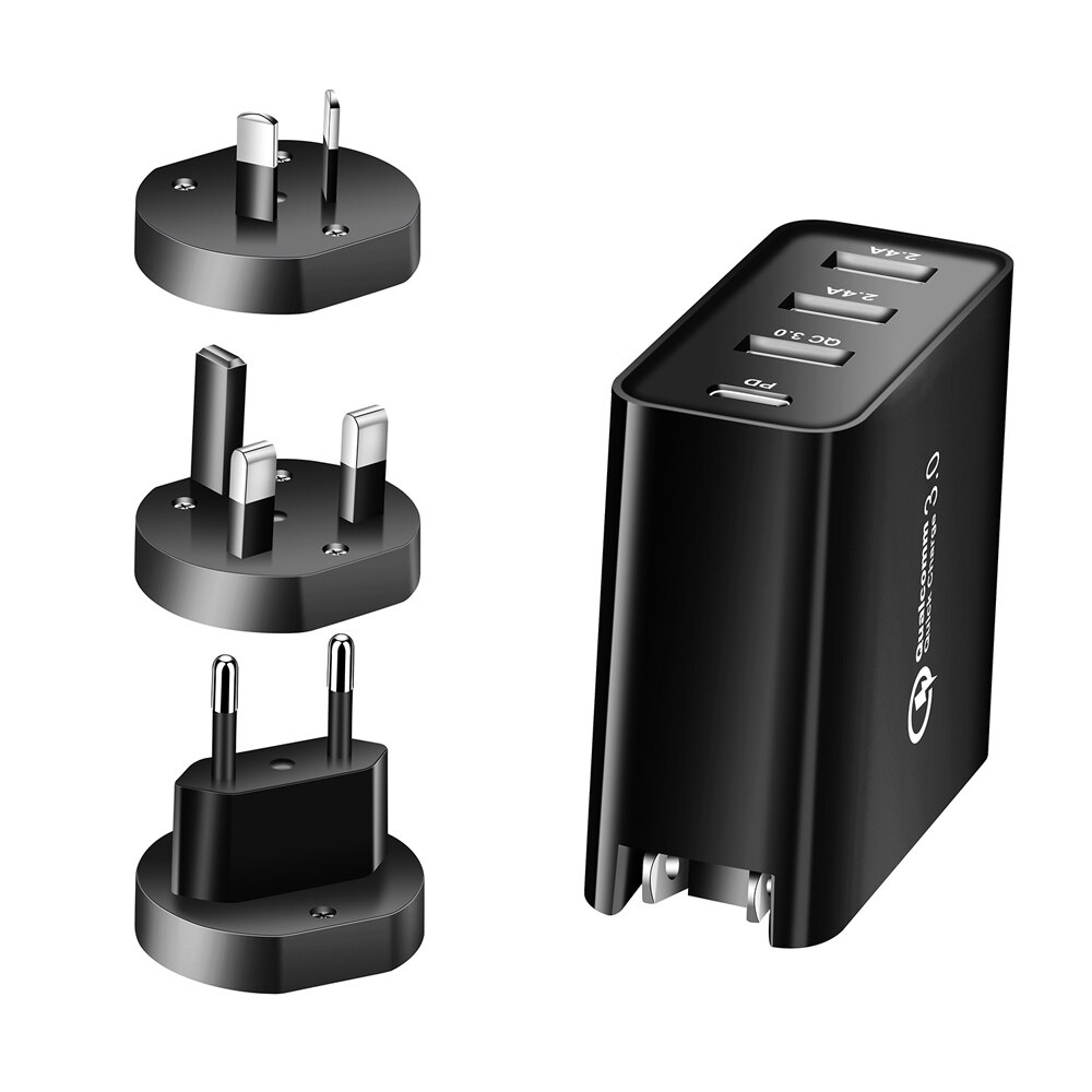 ILEPO-cargador de pared con carga rápida para móvil, Cargador USB tipo C de 48W, PD 3,0, para iPhone XS MAX 7 8 Huawei Samsung teléfono Xiaomi: black 4 port / EU