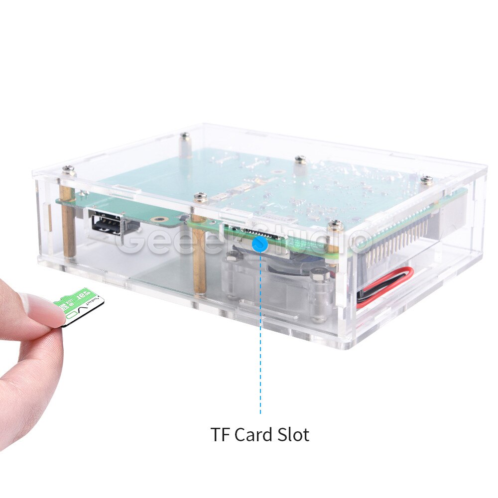 Acrylic Raspberry Pi set-top box kit with 4010 blue LED light fan and all aluminum heat sink for Raspberry Pi 4B