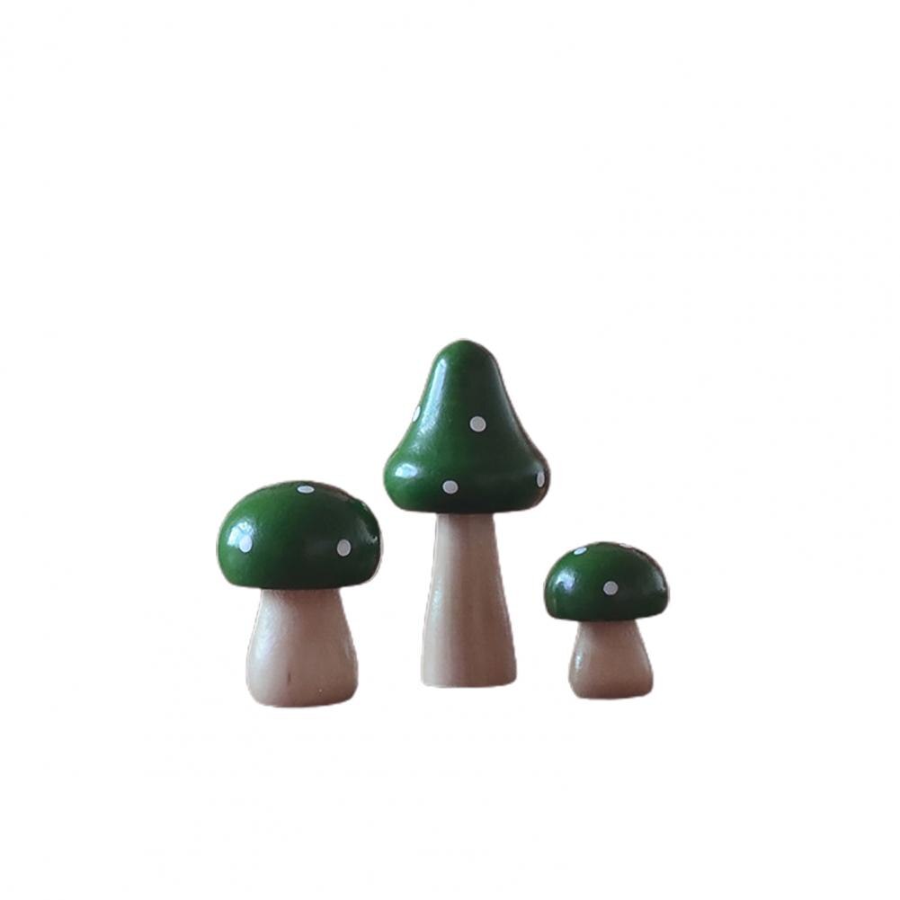 3Pcs/Set Miniatures Wooden Painting Mushroom Ornaments Crafts Micro-landscape Kids for Desk Decoration: Green
