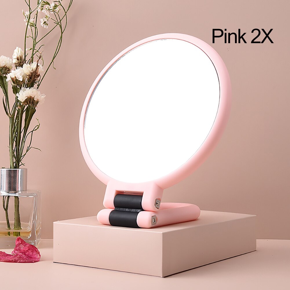 2/5/10/15X Magnifying Makeup Mirror Hand Mirror Portable Folding Makeup Vanity Mirror Double Sided Handheld Mirrors Makeup Tools: Pink 2X