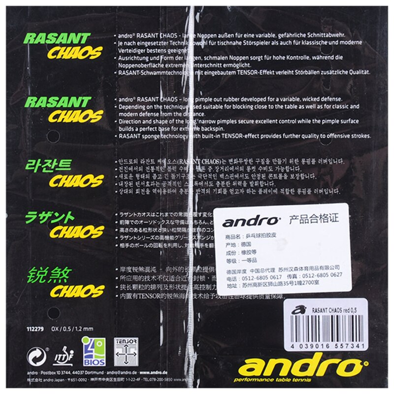 Original Andro table Tennis Rubber Rasant Chaos Long pips rubber Ping Pong Tenis De Mesa