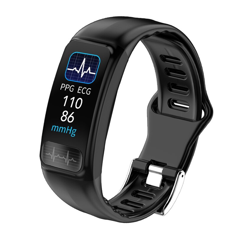 P12 ECG PPG SPO2 Smart Bracelet Heart Rate Blood Pressure Monitor Sport Smart Band IP67 Waterproof Fitness Tracker PK P1 P3 P11: Black