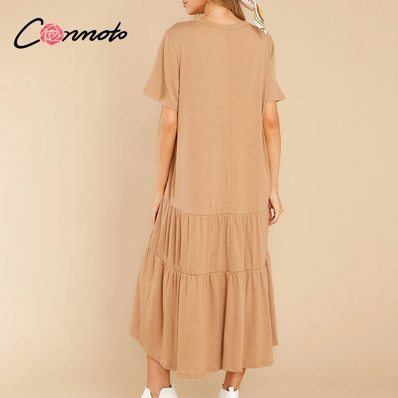 Conmoto Aline ethnic soild color loose women dress Summer causel cozy dress for ladies chic female dress