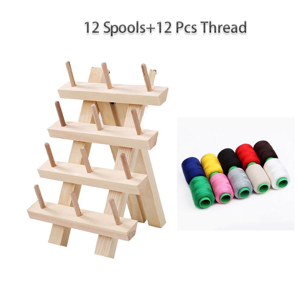 Boîte de rangement en bois pour bobines de fil à coudre, cadre pliable, ferme, organisateur, support de maison en bois, tricot, broderie, montage mural: 12 Spools Kit