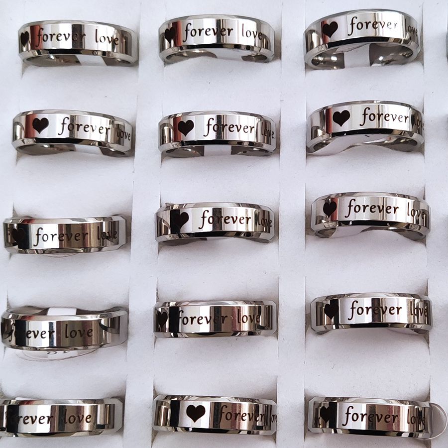 10pcs anello di fidanzamento per matrimonio in acciaio inossidabile per sempre amore acciaio inossidabile 316L 6mm anelli d'argento coppie gioielli Unisex