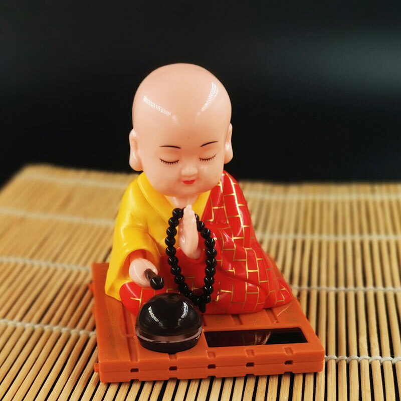 Solar Little Monk Model Ornaments Shake Head Car Interior Decoration Cute Monk Figure Toy Home Desk Decor Birthday