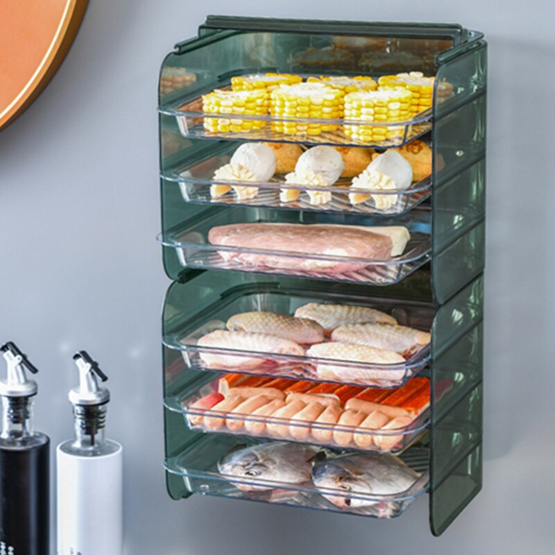 Kitchen Plate Organizer Stackable Cooking Dishes Drawer Tray 3Layer Fruit Vegetables Wall Mount Racks Storage Holder Stand Shelf
