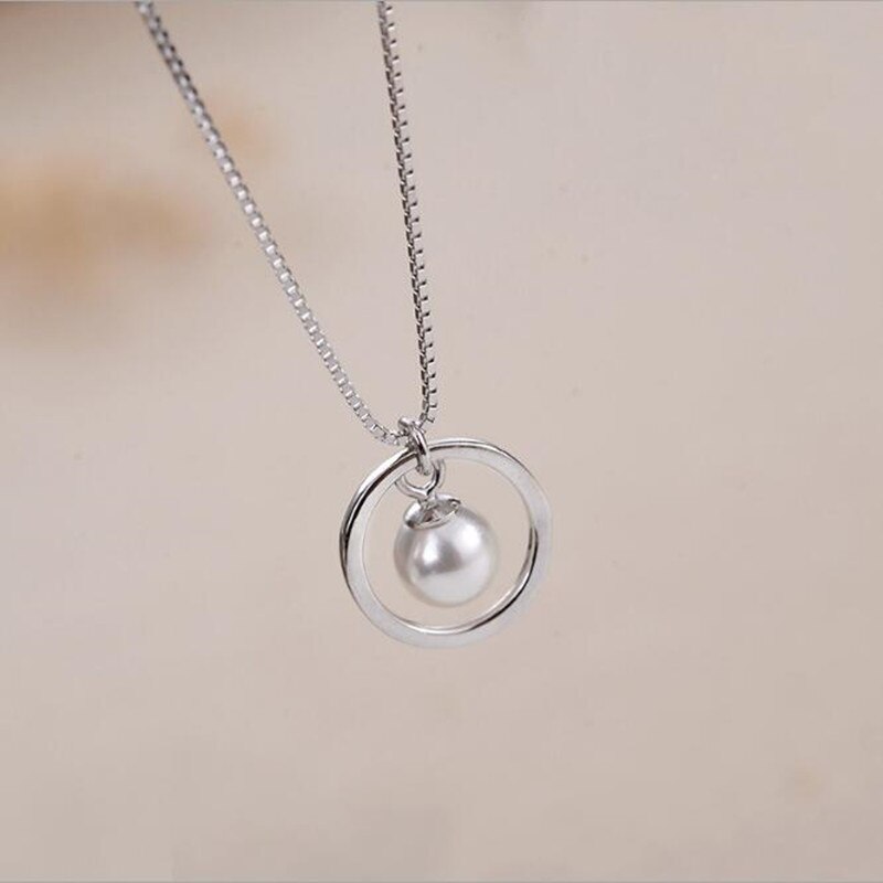 Belle 925 bijoux en argent Sterling femme coréen transbordement perle cercle pendentif collier H273