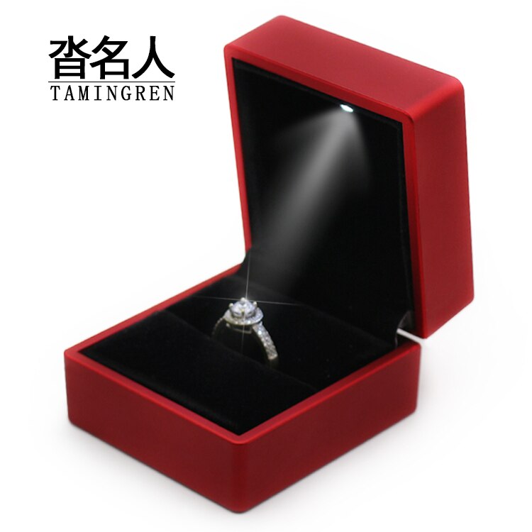 TA MINGREN heart-shaped LED wedding ring pendant box display storage jewelry Case velvet lining 6 colors available: flat LED red ring / Ring box