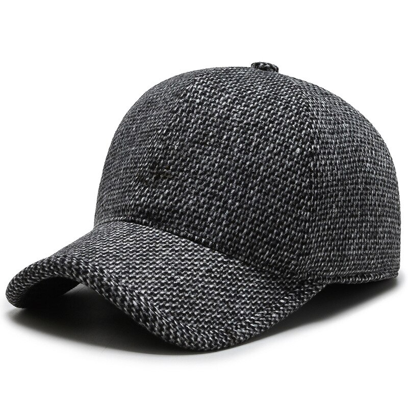 Herfst winter heren hoed middelbare leeftijd en ouderen wollen warme muts outdoor gehoorbescherming baseball petten warme vader hoeden: Grijs 2