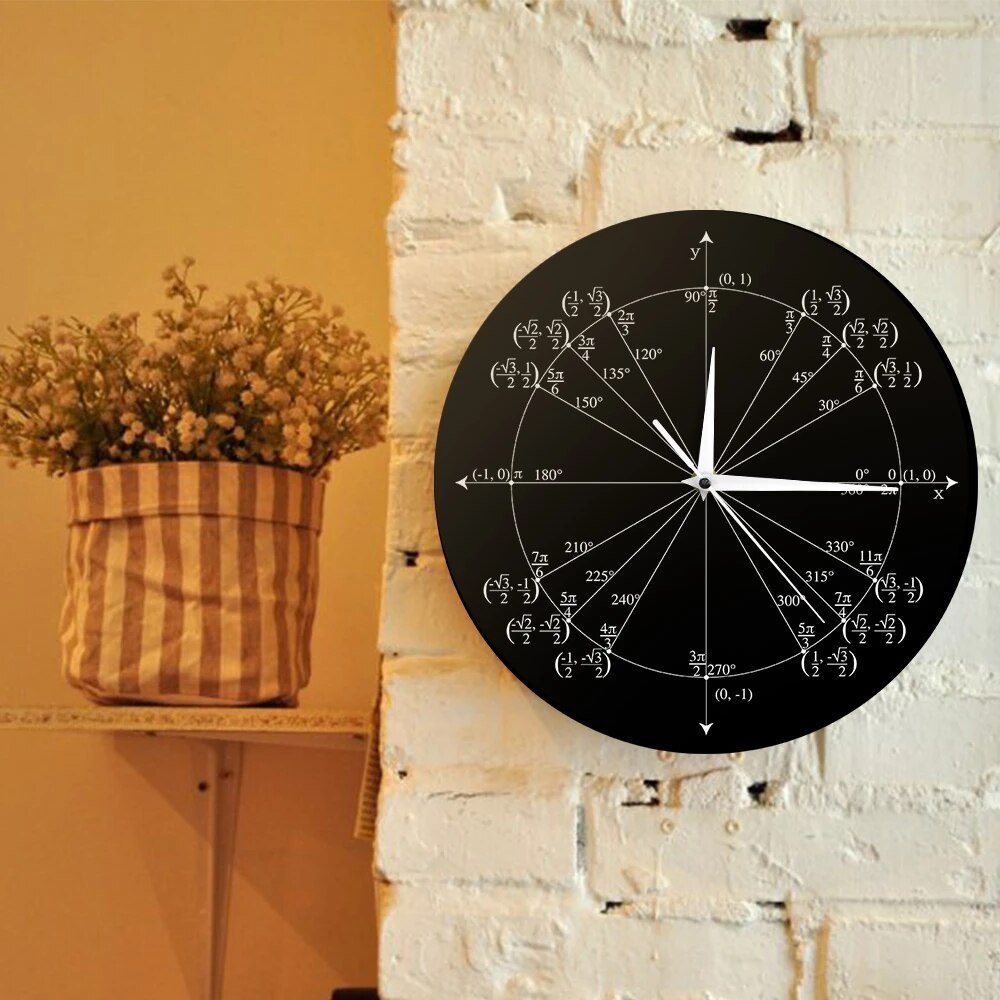 Unit Circle Math Teacher Wall Clock Trigonometry Pre Calculus Classroom Decor Geometry Radian Labeled Angles Values Watch