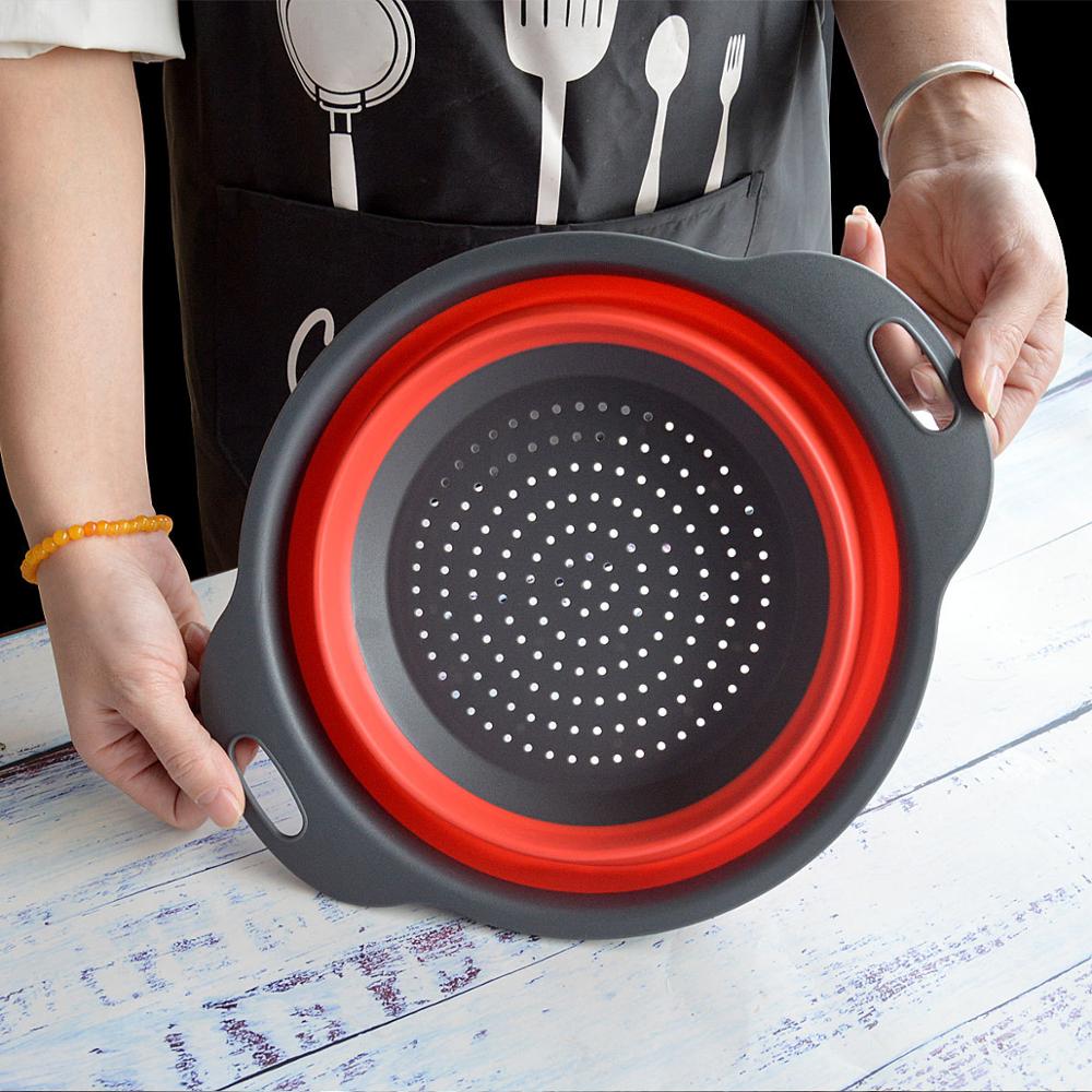 Panier de vidange pliant panier extensible rond panier de lavage en caoutchouc panier de fruits outils de rangement de cuisine une pièce