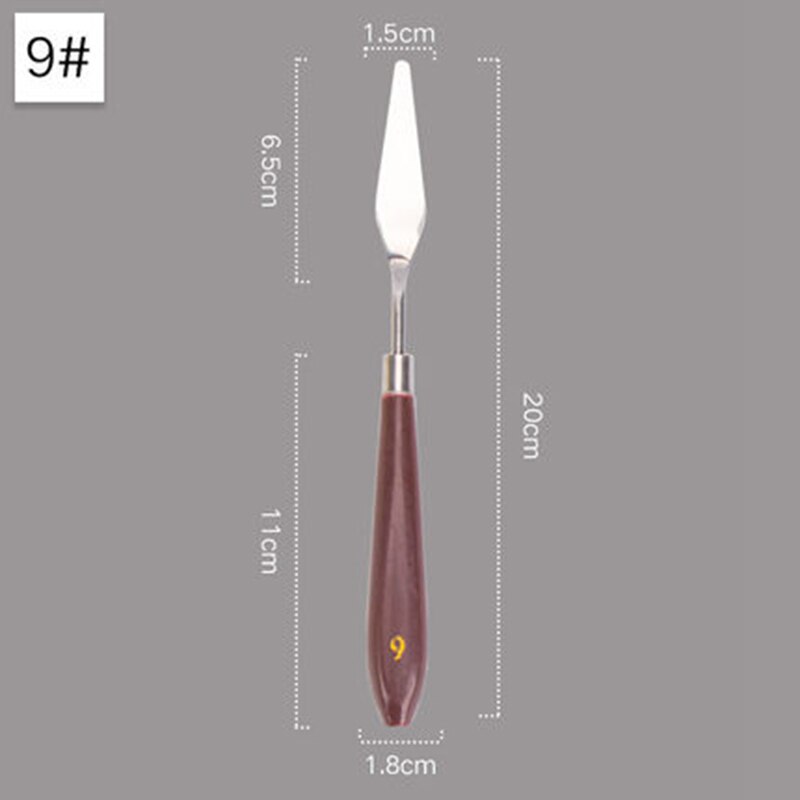 Stainless Steel Oil Painting Knife Brown Handle Spatula Palette Knife Arts Painting Tool Flexible Blades Stationery: NO.09