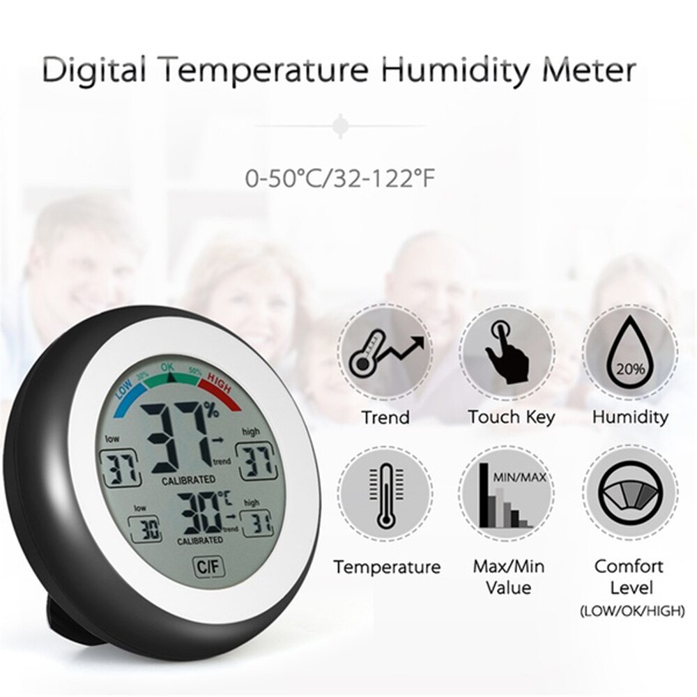 Digital LCD Display Thermometer Indoor Hygrometer Electronic Temperature Humidity Meter Weather Station Car Touch Screen Thermo