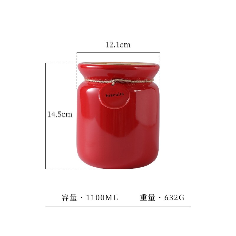 Large Capacity Red Ceramic Tea Caddy with Bamboo Lid Round Tea Storage Food Grade Tea Container Tea Coffee Bean Sealed Caddy: M (1100ml)