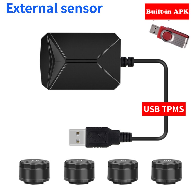 USB Android TPMS Tire Pressure Monitoring System Display Alarm System Internal Sensors Android Navigation Car Radio 4 Sensors: external sensor