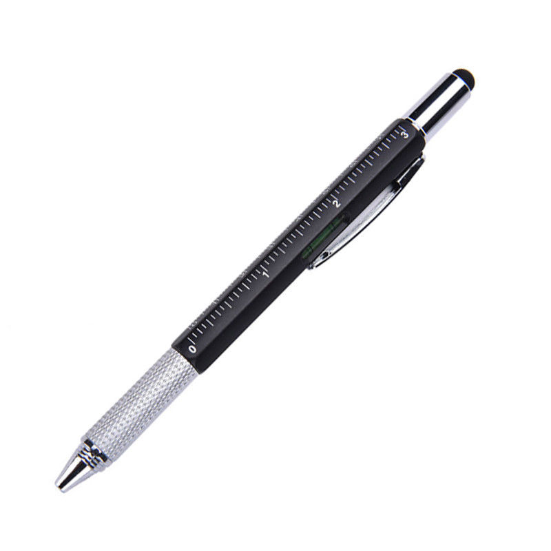 Bolígrafo multifuncional 7 en 1 con dispositivo multitech moderno, regla de medición, destornillador, nivel de lápiz óptico de pantalla táctil: Morado