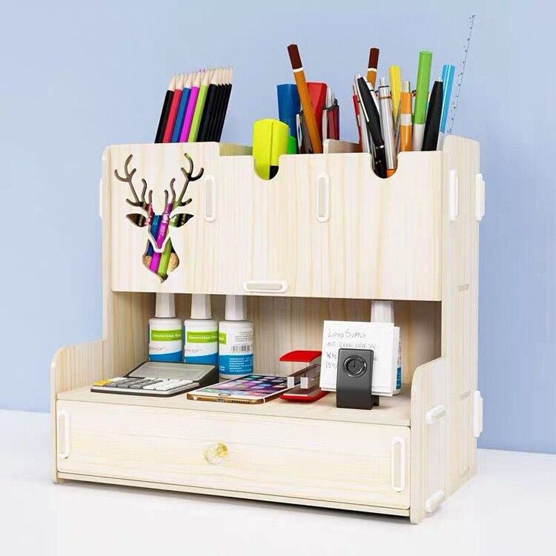1Pcs Multi-function Wooden Desktop Pen Holder Office School Storage Case Desk Pen Pencil Organizer